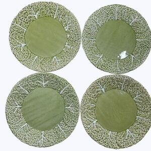Vintage Bordallo Pinheiro Cabbage Plates Set of 4 – Green Leaf Majolica RARE